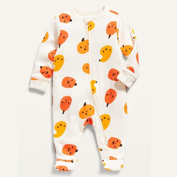 Old Navy 2 way zipper Pumpkin Squash Fall Print Footed Sleeper Pajamas One Piece - Picture 1 of 1